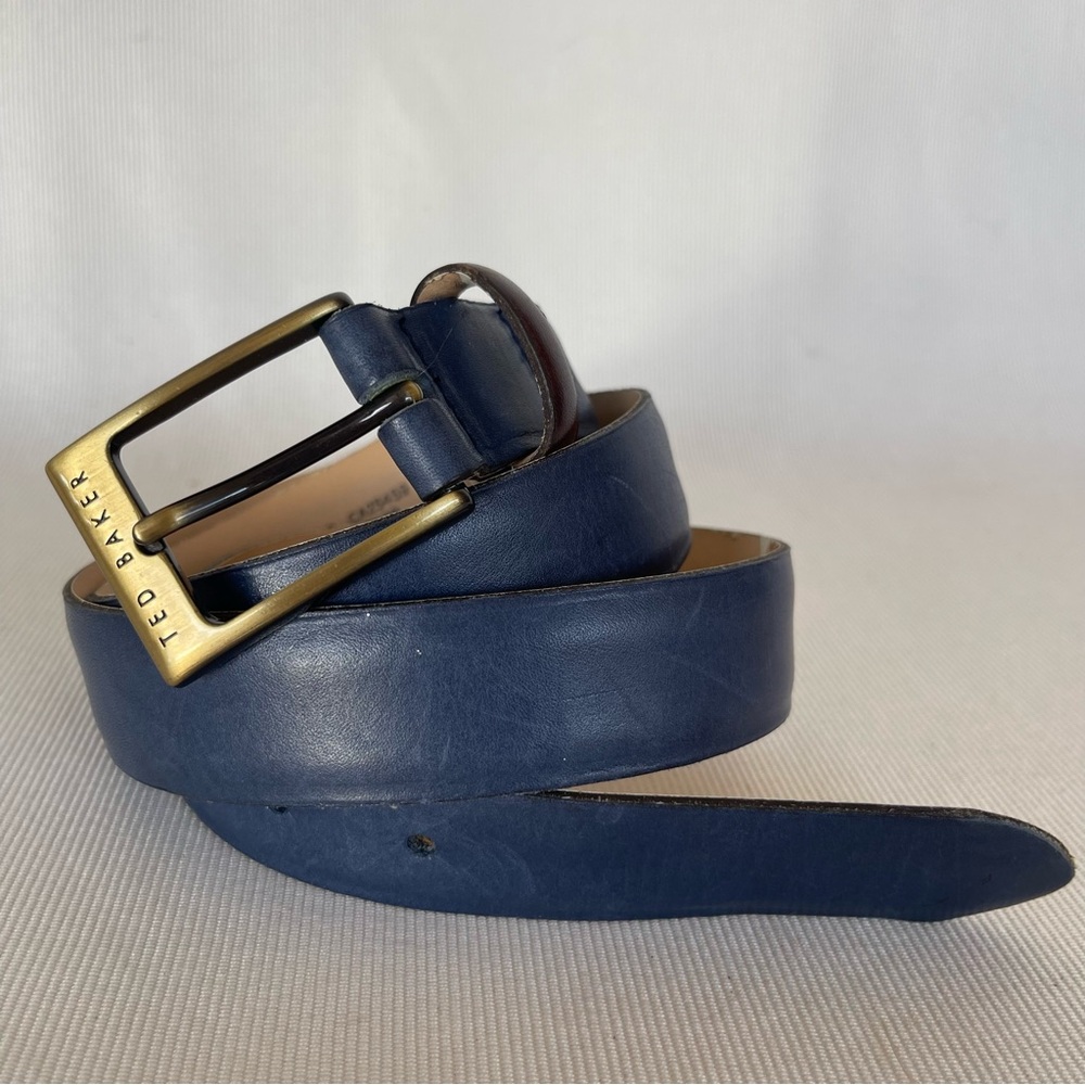 Ted Baker Leather Belt.Matt Navy Blue Sz M